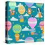 Seamless Pattern with Colorful Hot Air Balloons and Animals. Vector Illustration.-oreshcka-Stretched Canvas