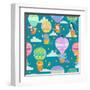 Seamless Pattern with Colorful Hot Air Balloons and Animals. Vector Illustration.-oreshcka-Framed Art Print