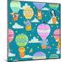 Seamless Pattern with Colorful Hot Air Balloons and Animals. Vector Illustration.-oreshcka-Mounted Art Print