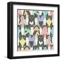 Seamless Pattern With Cute Cats For Children-cherry blossom girl-Framed Art Print