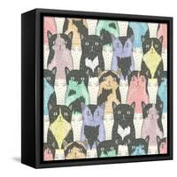 Seamless Pattern With Cute Cats For Children-cherry blossom girl-Framed Stretched Canvas