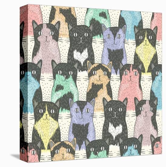 Seamless Pattern With Cute Cats For Children-cherry blossom girl-Stretched Canvas