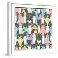 Seamless Pattern With Cute Cats For Children-cherry blossom girl-Framed Art Print