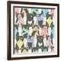 Seamless Pattern With Cute Cats For Children-cherry blossom girl-Framed Art Print