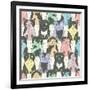 Seamless Pattern With Cute Cats For Children-cherry blossom girl-Framed Art Print