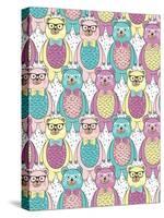 Seamless Pattern with Cute Hipster Bears for Children or Kids.-cherry blossom girl-Stretched Canvas