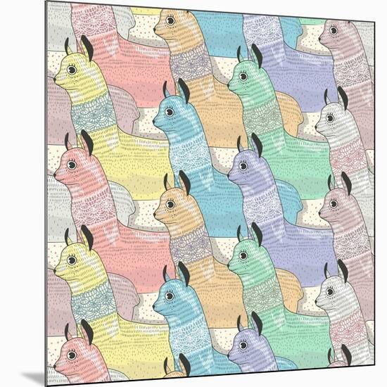 Seamless Pattern with Cute Lamas or Alpacas for Children or Kids-cherry blossom girl-Mounted Art Print