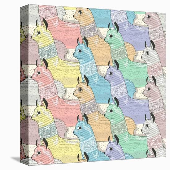 Seamless Pattern with Cute Lamas or Alpacas for Children or Kids-cherry blossom girl-Stretched Canvas