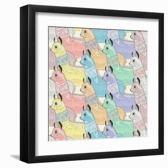 Seamless Pattern with Cute Lamas or Alpacas for Children or Kids-cherry blossom girl-Framed Art Print