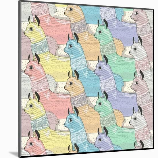 Seamless Pattern with Cute Lamas or Alpacas for Children or Kids-cherry blossom girl-Mounted Art Print