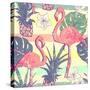 Seamless Pattern with Flamingo Birds and Pineapples-julia_blnk-Stretched Canvas