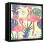 Seamless Pattern with Flamingo Birds and Pineapples-julia_blnk-Framed Stretched Canvas