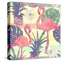 Seamless Pattern with Flamingo Birds and Pineapples-julia_blnk-Stretched Canvas