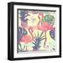 Seamless Pattern with Flamingo Birds and Pineapples-julia_blnk-Framed Art Print
