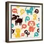 Seamless Pattern with Funny Cats and Dogs-venimo-Framed Art Print