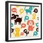 Seamless Pattern with Funny Cats and Dogs-venimo-Framed Art Print