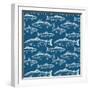 Seamless Pattern with Hand Drawn Fish on Dark Blue Background-Radiocat-Framed Art Print