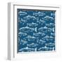 Seamless Pattern with Hand Drawn Fish on Dark Blue Background-Radiocat-Framed Art Print