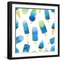 Seamless Pattern with Hand Drawn Watercolor Ice Cream.-Vodoleyka-Framed Art Print