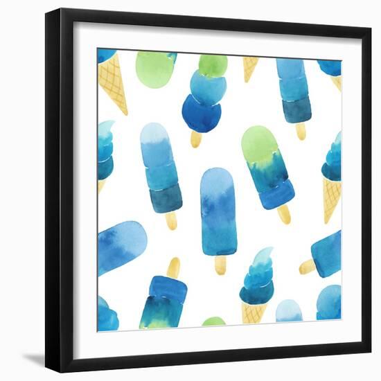 Seamless Pattern with Hand Drawn Watercolor Ice Cream.-Vodoleyka-Framed Art Print