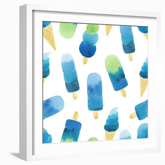 Seamless Pattern with Hand Drawn Watercolor Ice Cream.-Vodoleyka-Framed Art Print