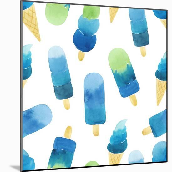 Seamless Pattern with Hand Drawn Watercolor Ice Cream.-Vodoleyka-Mounted Art Print