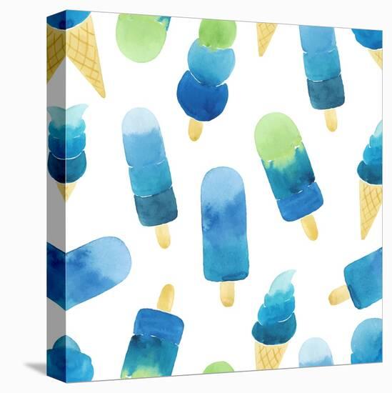 Seamless Pattern with Hand Drawn Watercolor Ice Cream.-Vodoleyka-Stretched Canvas