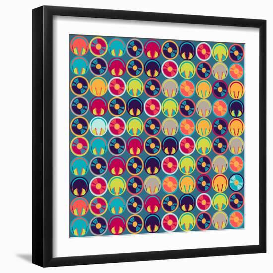 Seamless Pattern With Headphones And Vinyl Record-incomible-Framed Art Print