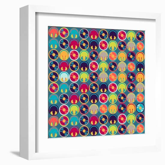 Seamless Pattern With Headphones And Vinyl Record-incomible-Framed Art Print