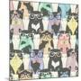 Seamless Pattern with Hipster Cute Cats for Children-cherry blossom girl-Mounted Art Print