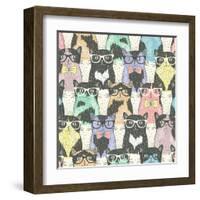 Seamless Pattern with Hipster Cute Cats for Children-cherry blossom girl-Framed Art Print