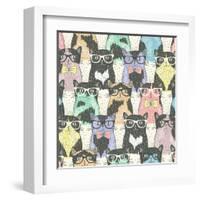 Seamless Pattern with Hipster Cute Cats for Children-cherry blossom girl-Framed Art Print