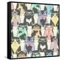 Seamless Pattern with Hipster Cute Cats for Children-cherry blossom girl-Framed Stretched Canvas