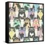 Seamless Pattern with Hipster Cute Cats for Children-cherry blossom girl-Framed Stretched Canvas