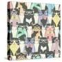 Seamless Pattern with Hipster Cute Cats for Children-cherry blossom girl-Stretched Canvas