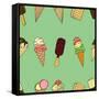 Seamless Pattern with Ice Cream. Vector Illustration-frescomovie-Framed Stretched Canvas