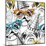 Seamless Pattern with Image of a Pug in Glasses and Party Hat. Vector Illustration.-Afishka-Mounted Art Print