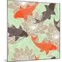 Seamless Pattern with Lotus and Carps-tets-Mounted Art Print