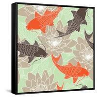 Seamless Pattern with Lotus and Carps-tets-Framed Stretched Canvas