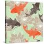 Seamless Pattern with Lotus and Carps-tets-Stretched Canvas