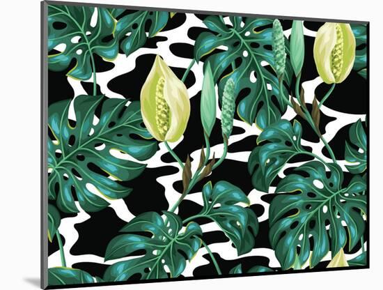 Seamless Pattern with Monstera Leaves. Decorative Image of Tropical Foliage and Flower. Background-incomible-Mounted Art Print