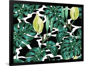 Seamless Pattern with Monstera Leaves. Decorative Image of Tropical Foliage and Flower. Background-incomible-Framed Art Print