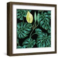 Seamless Pattern with Monstera Leaves. Decorative Image of Tropical Foliage and Flower. Background-incomible-Framed Art Print