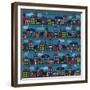 Seamless Pattern with Multi-Colored Houses in the Night City-Milovelen-Framed Premium Giclee Print