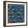 Seamless Pattern with Multi-Colored Houses in the Night City-Milovelen-Framed Art Print