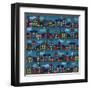 Seamless Pattern with Multi-Colored Houses in the Night City-Milovelen-Framed Art Print