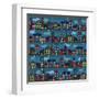 Seamless Pattern with Multi-Colored Houses in the Night City-Milovelen-Framed Art Print