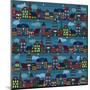 Seamless Pattern with Multi-Colored Houses in the Night City-Milovelen-Mounted Art Print