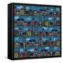 Seamless Pattern with Multi-Colored Houses in the Night City-Milovelen-Framed Stretched Canvas