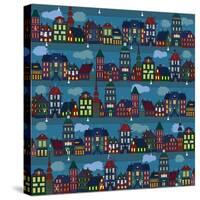 Seamless Pattern with Multi-Colored Houses in the Night City-Milovelen-Stretched Canvas